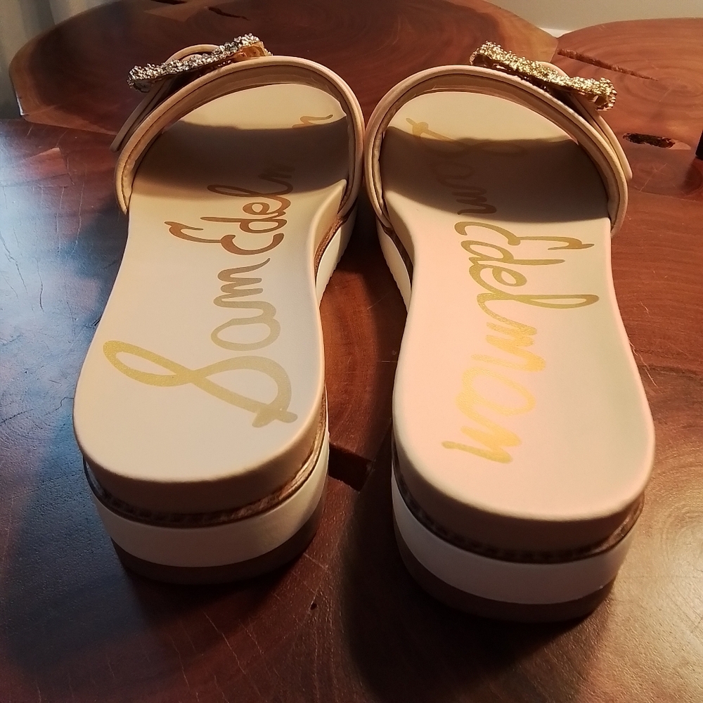 Sam Edelman Ariane 2 Leather Tan & Gold Slide Sandal - 9M - Picture 7 of 12